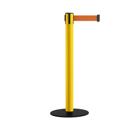 Montour Line Retr. Belt Stanchion, Low Base, 3in YLW Post 16' Orange Belt S660-YW-OR-160